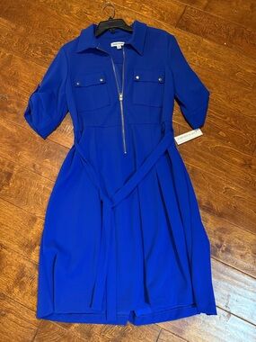 Calvin Klein Royal Blue Zip-Front Shirt Midi Dress